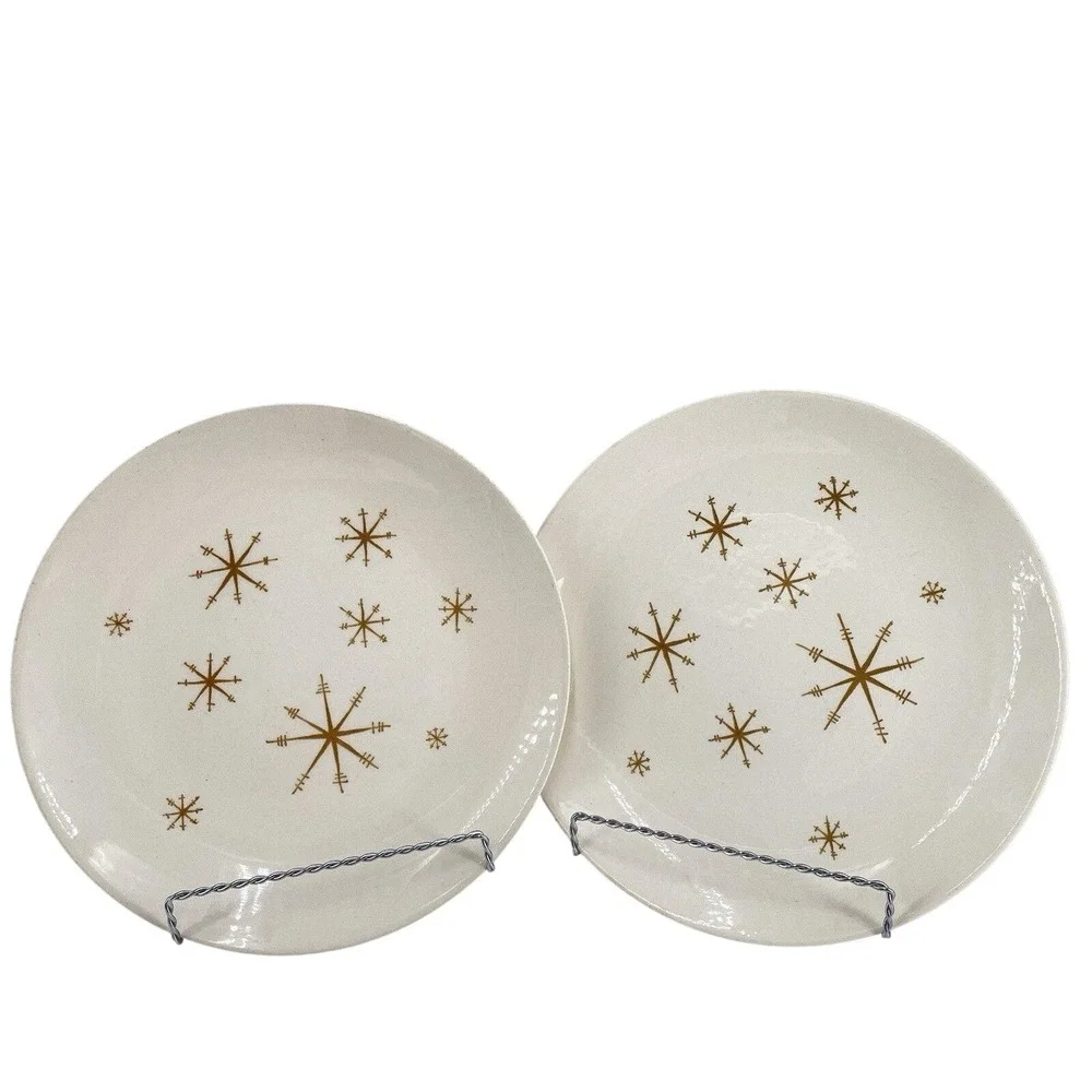 Vintage Royal China Star‎ Glow Dinner Plates Mid Century Modern Atomic Set of 2